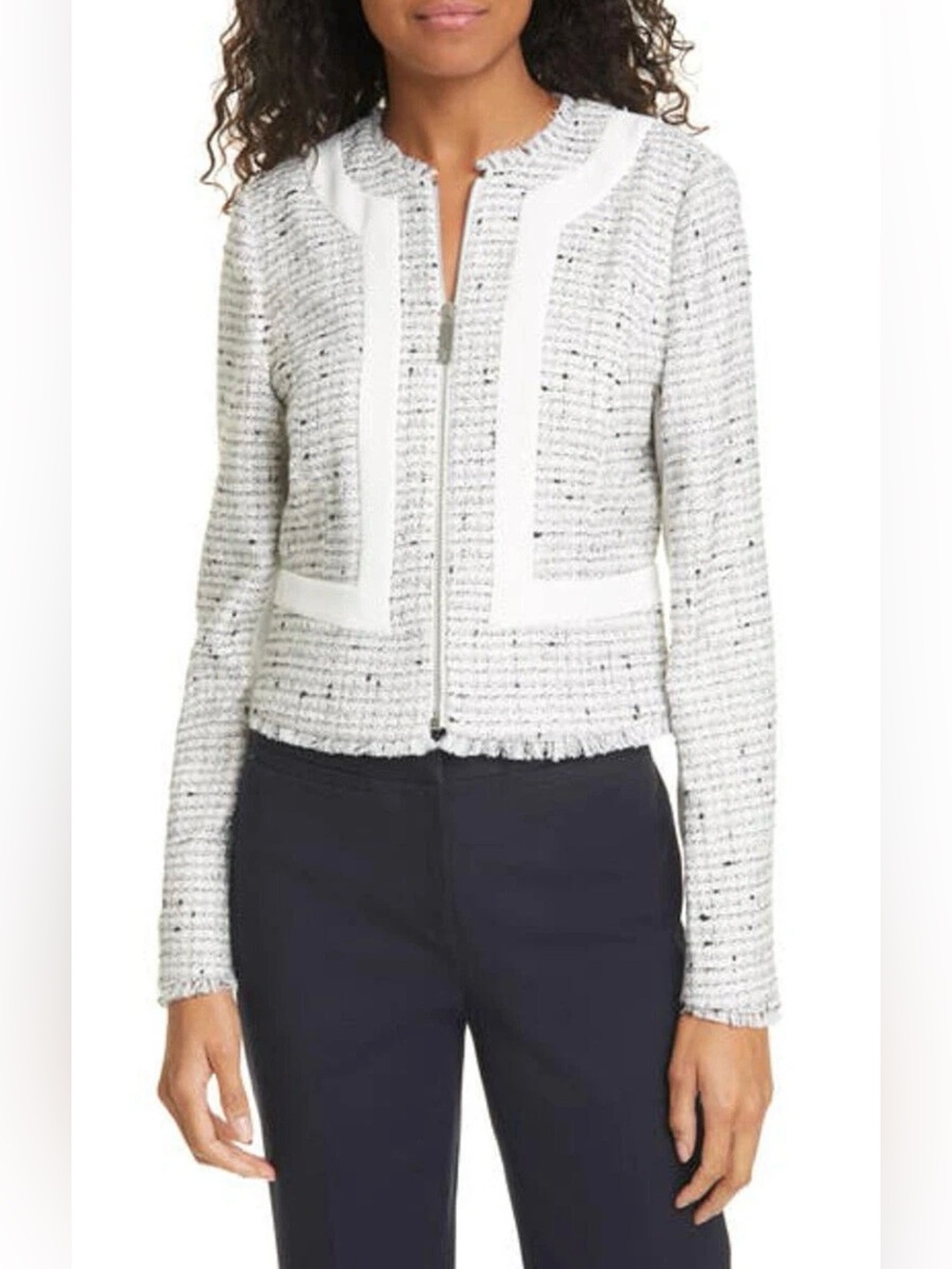 Ted Baker Black And White Tweed Adala Blazer Full Zip Size 2